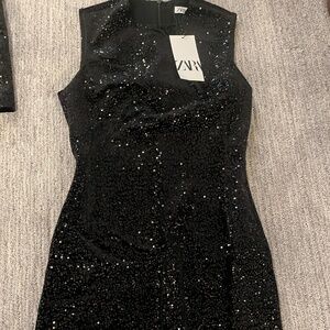 Zara black sleeveless sequined sheath dress - XS